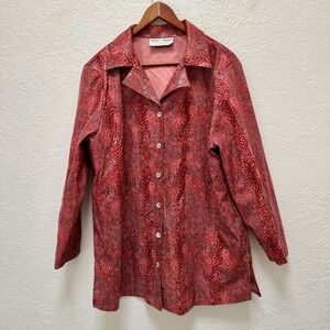 Vintage Delta Burke Collection Red Snake Print Button Up Tunic Blouse Women